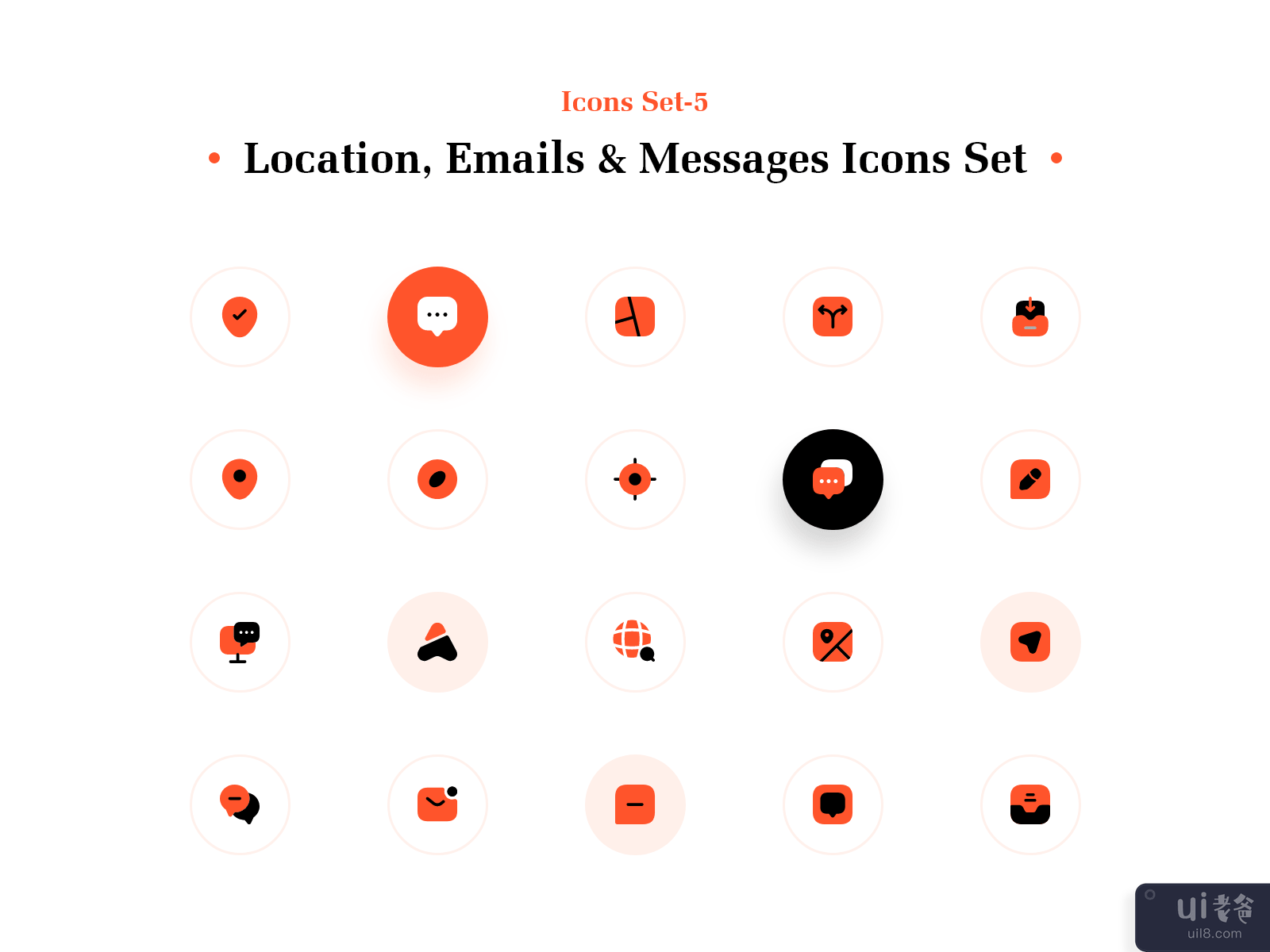 位置、电子邮件和消息图标集(Location, Emails & Messages Icons Set)插图