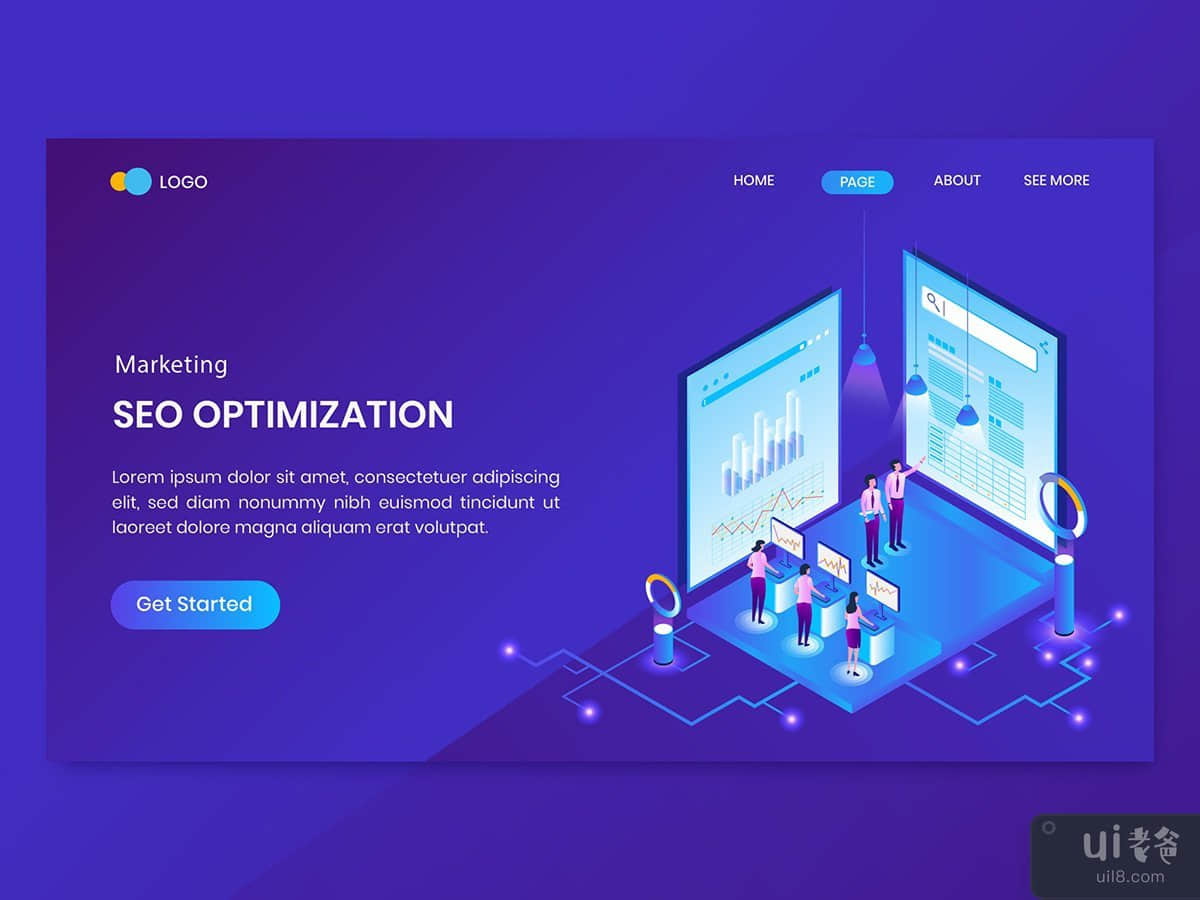 SEO Service Isometric Concept Landing Page