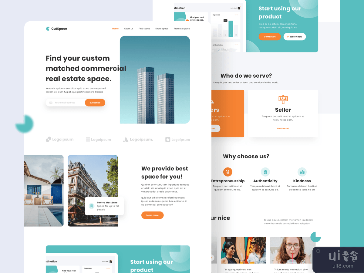 Cutspace - Real Estate for Co Working Space Landing Page Website Template