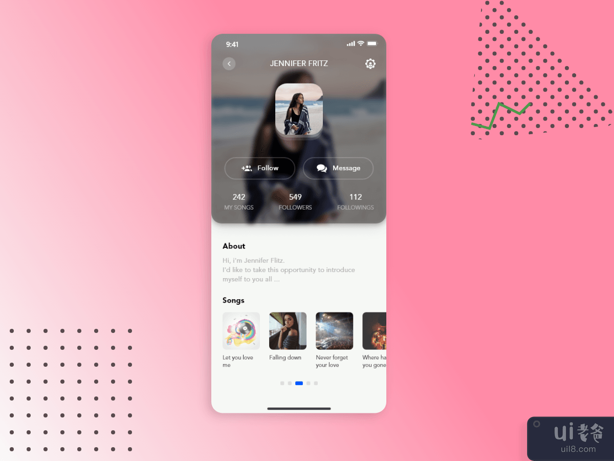 User Profile concept screen for Music app