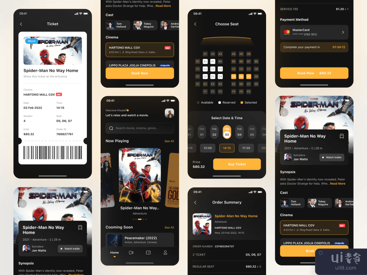 电影票务影院应用 [Figma] 💎(Movie Ticketing Cinema App [Figma] 💎)插图