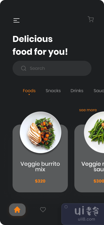 美食 App UI（深色版）(Food App UI (Dark Version))插图1
