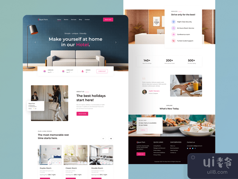Hotel Room Booking Landing Page UI Design