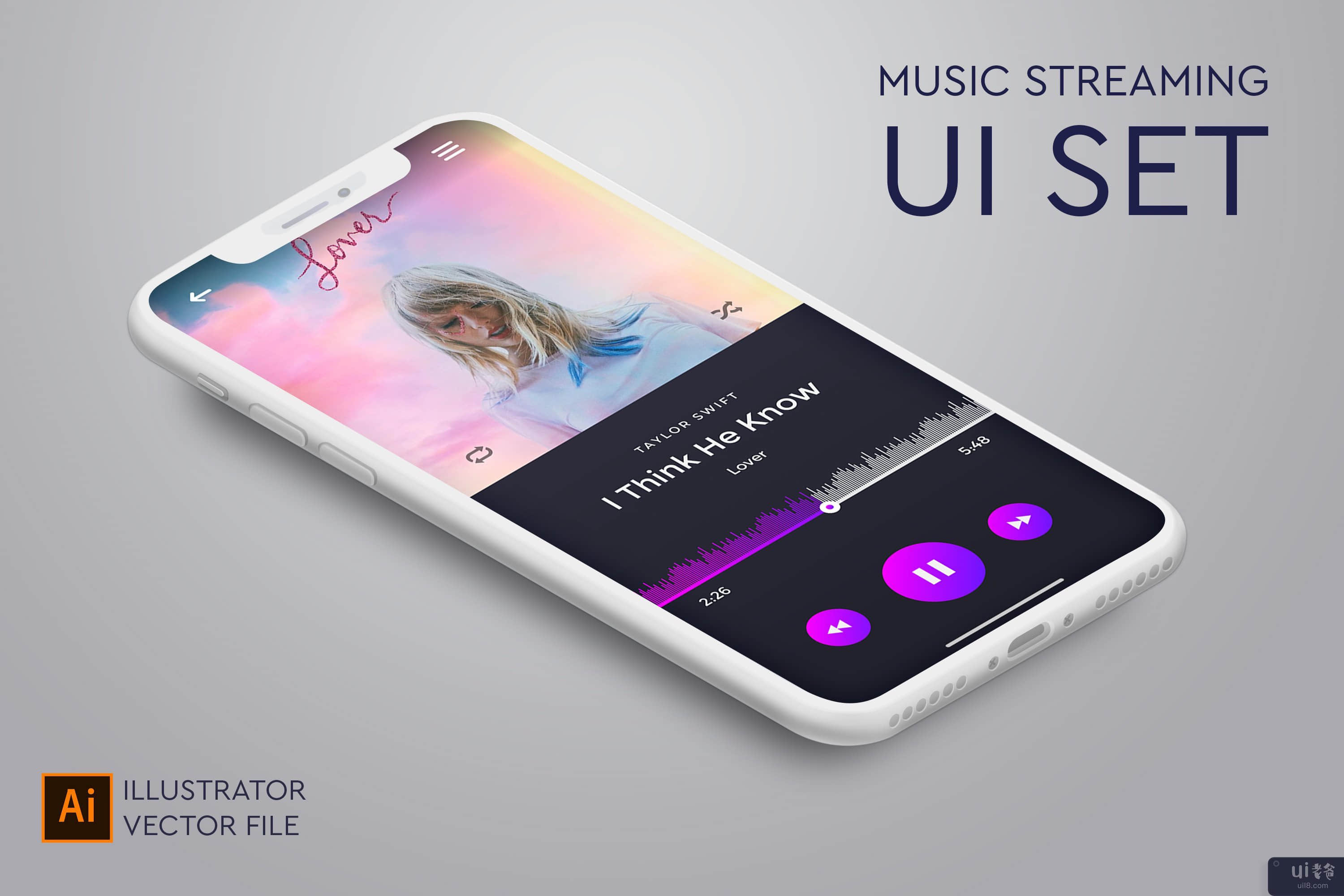 用于在线音乐流媒体的音乐应用 UI 设置(Music app UI set for online music streaming)插图