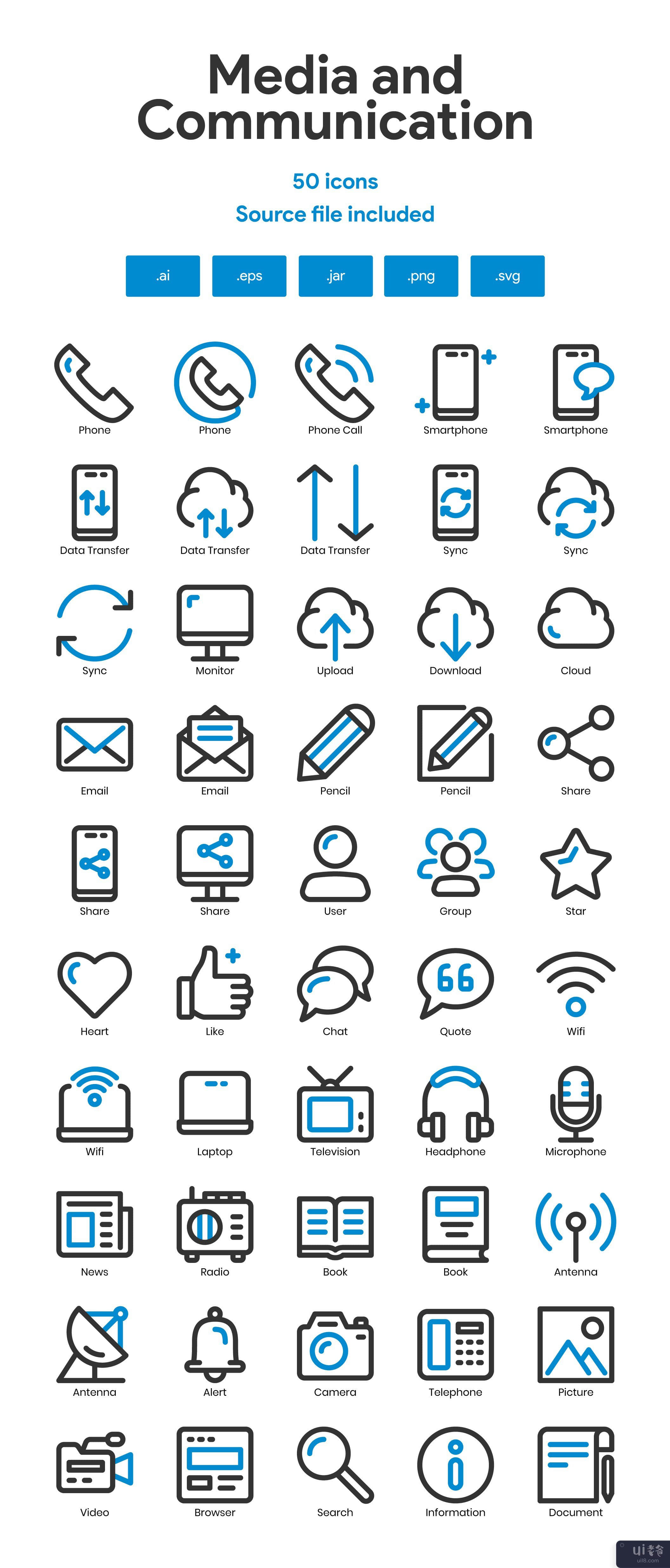 媒体和通信图标集(Media and Communication Icon Set)插图