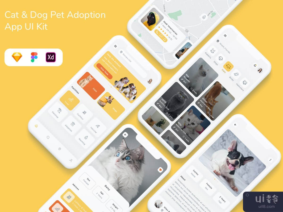 Cat & Dog Pet Adoption App UI Kit