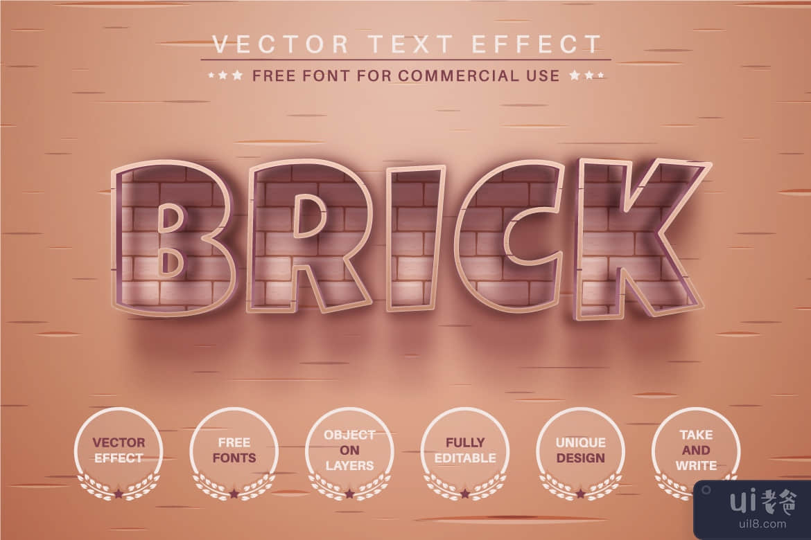 Brick Stone - 可编辑的文字效果，字体样式(Brick Stone - Editable Text Effect, Font Style)插图