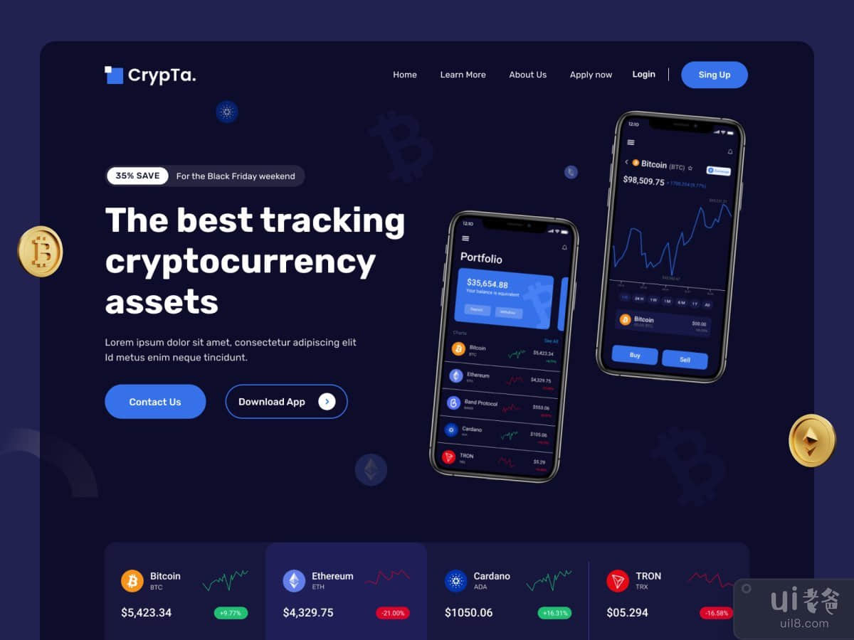 加密跟踪器应用登陆页面(Crypto tracker app landing page)插图