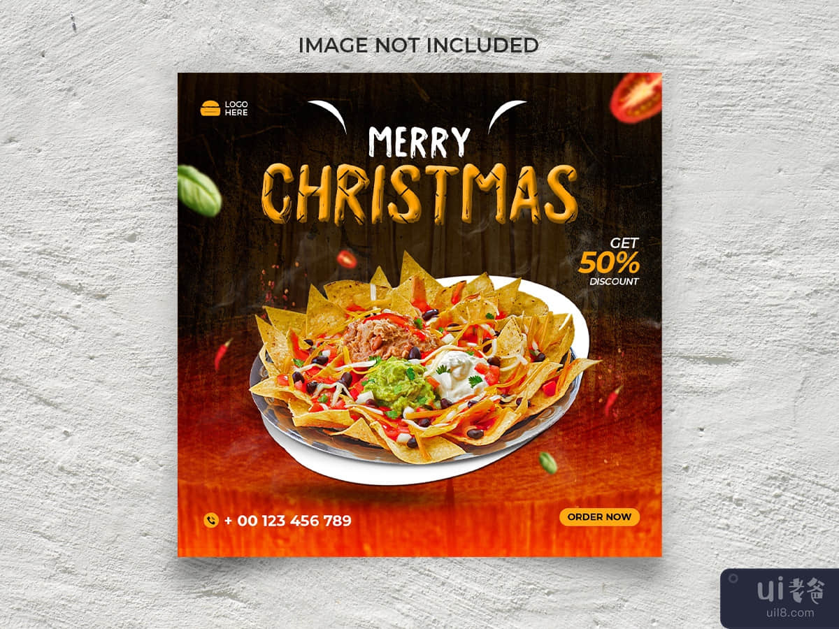 Christmas social media post banner template for restaurant fastfood menu pizza
