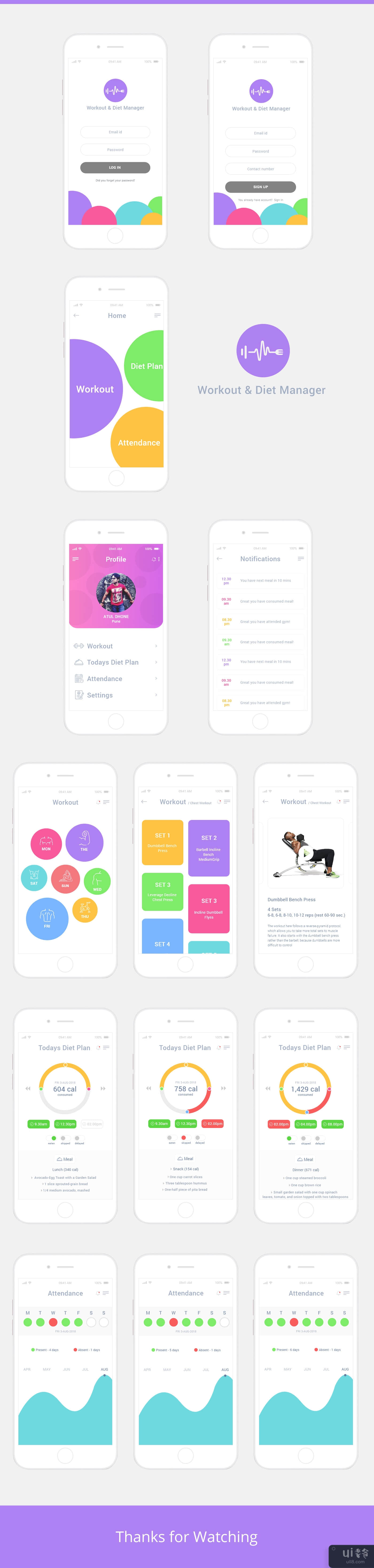 锻炼和饮食管理器 iOS 应用程序设计(Workout & Diet Manager iOS App Design)插图