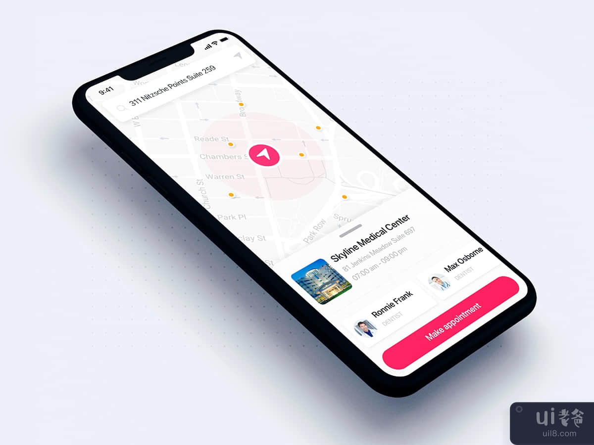 Map search UI mobile for Health App