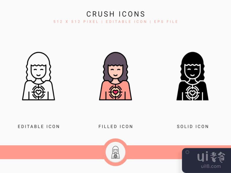 Crush icons set vector illustration with solid icon line style