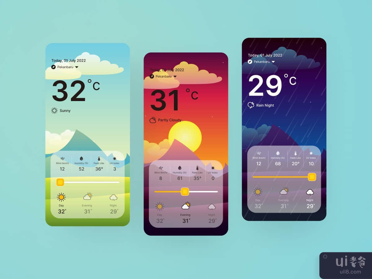 天气应用 - 应用 UI 套件(Weather App - App UI Kit)插图
