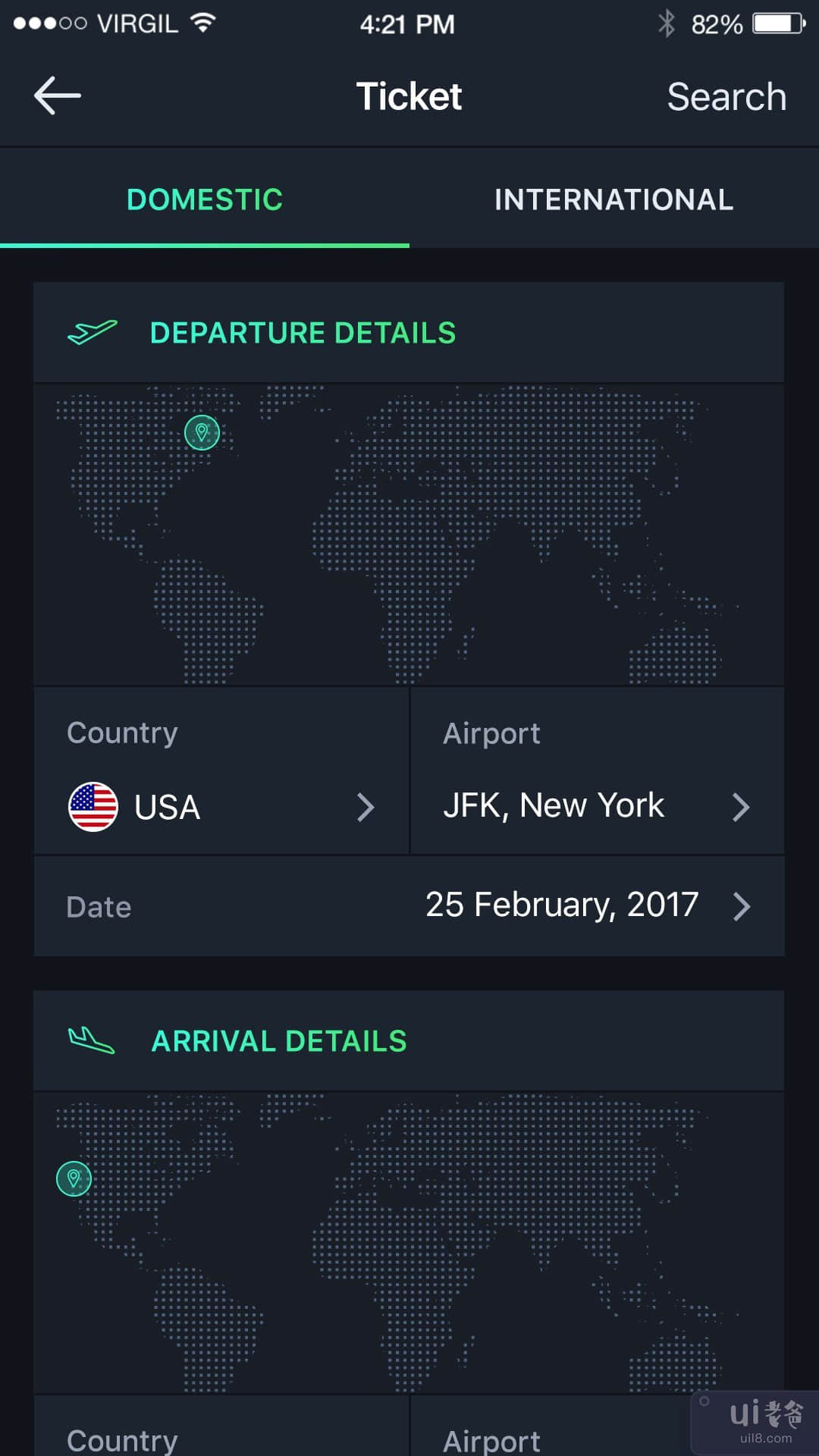 Flight Tracker App 概念深色 UI(Flight Tracker App Concept Dark UI)插图