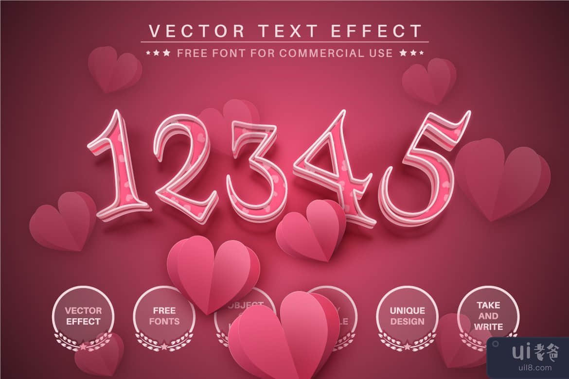 爱心 - 可编辑的文字效果，字体样式(Love Heart - Editable Text Effect, Font Style)插图1