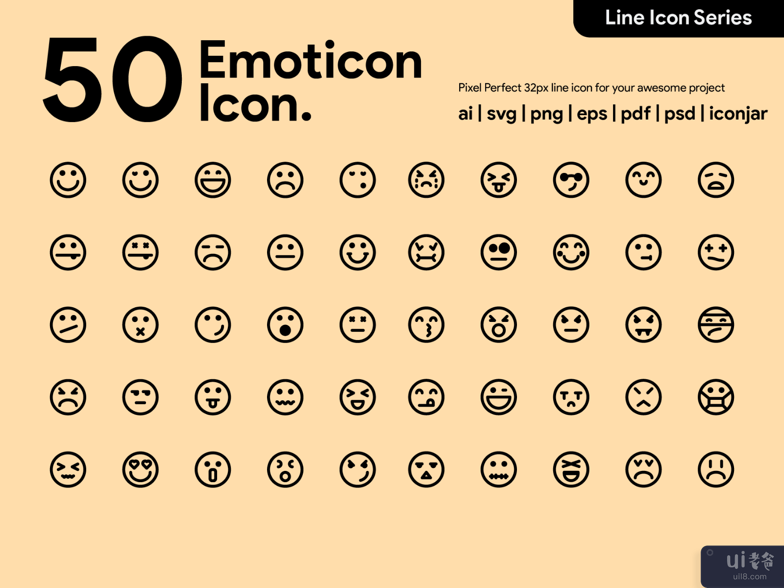 Kawaicon - 50 Emoticon  Line Icon