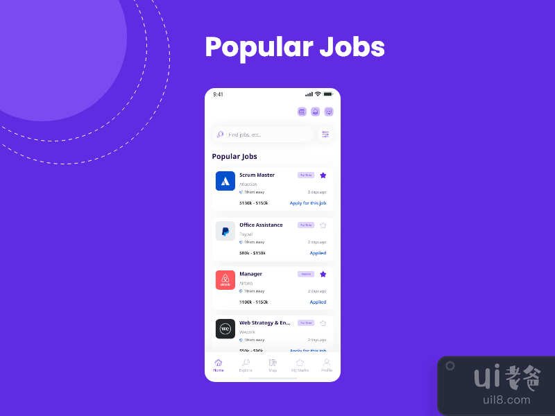查找最近的工作 iOS UI 工具包(Find Recent Jobs iOS UI Kits)插图