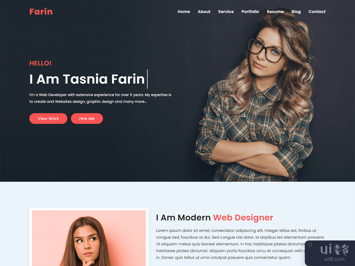 Farin Personal Portfolio Bootstrap4 Landing Page Template