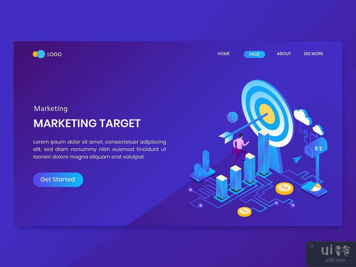 Business Target Marketing Isometric Concept Landing Page