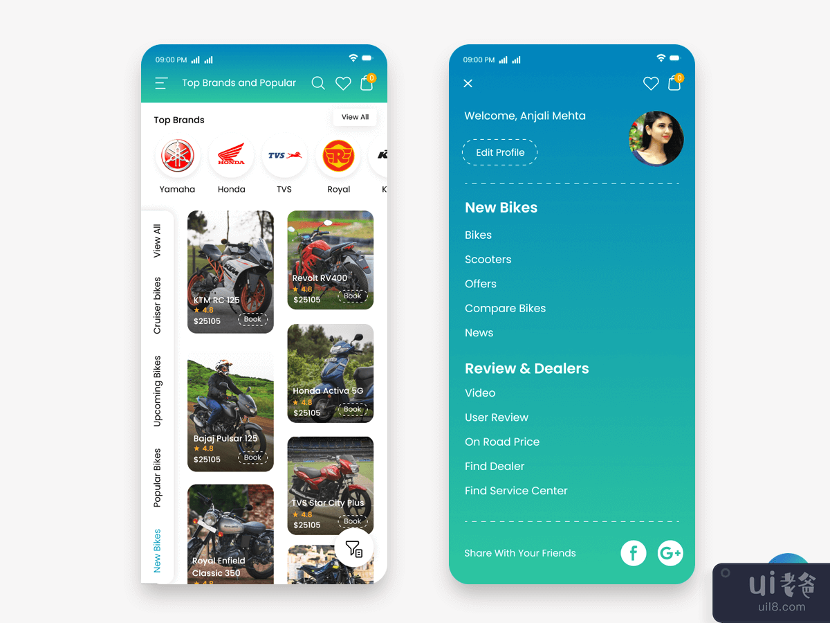 自行车门户或查找自行车商店移动应用模型设计(Bike Portal or Find Bike Store Mobile App Mockup design)插图1