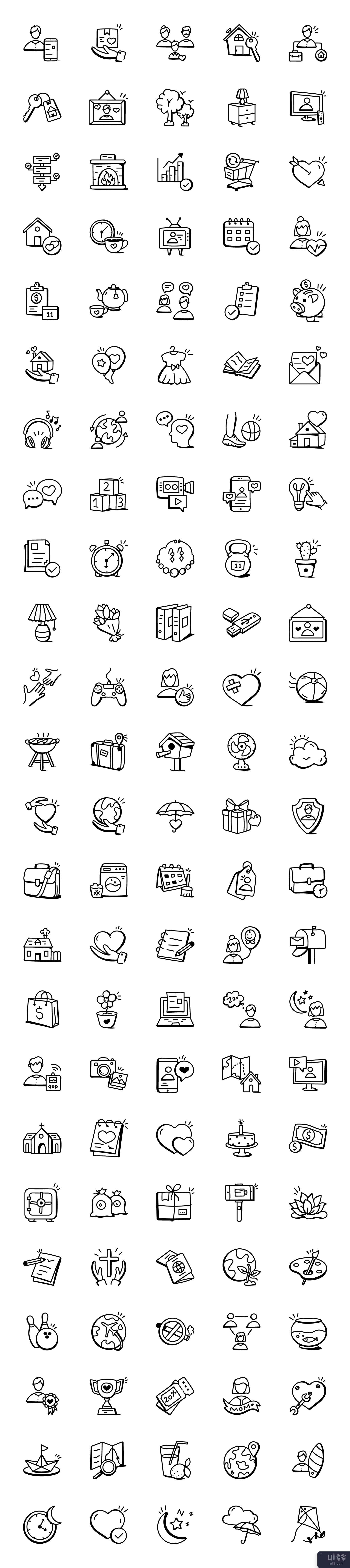 120家庭生活图标(120 Hand Drawn Family Life Icons)插图