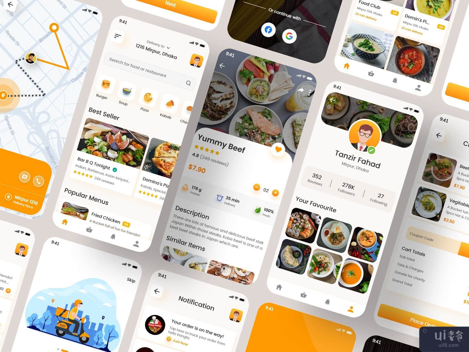 送餐应用程序 UI 套件(Food Delivery App Ui Kit)插图