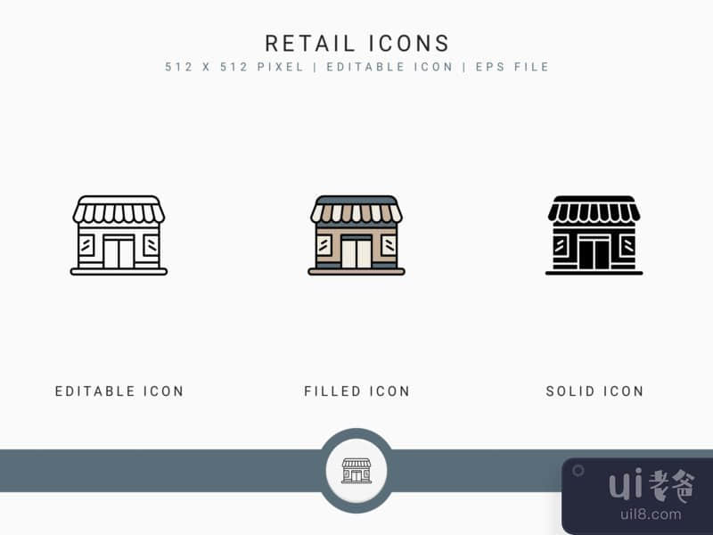 Retail icons set vector illustration with solid icon line style