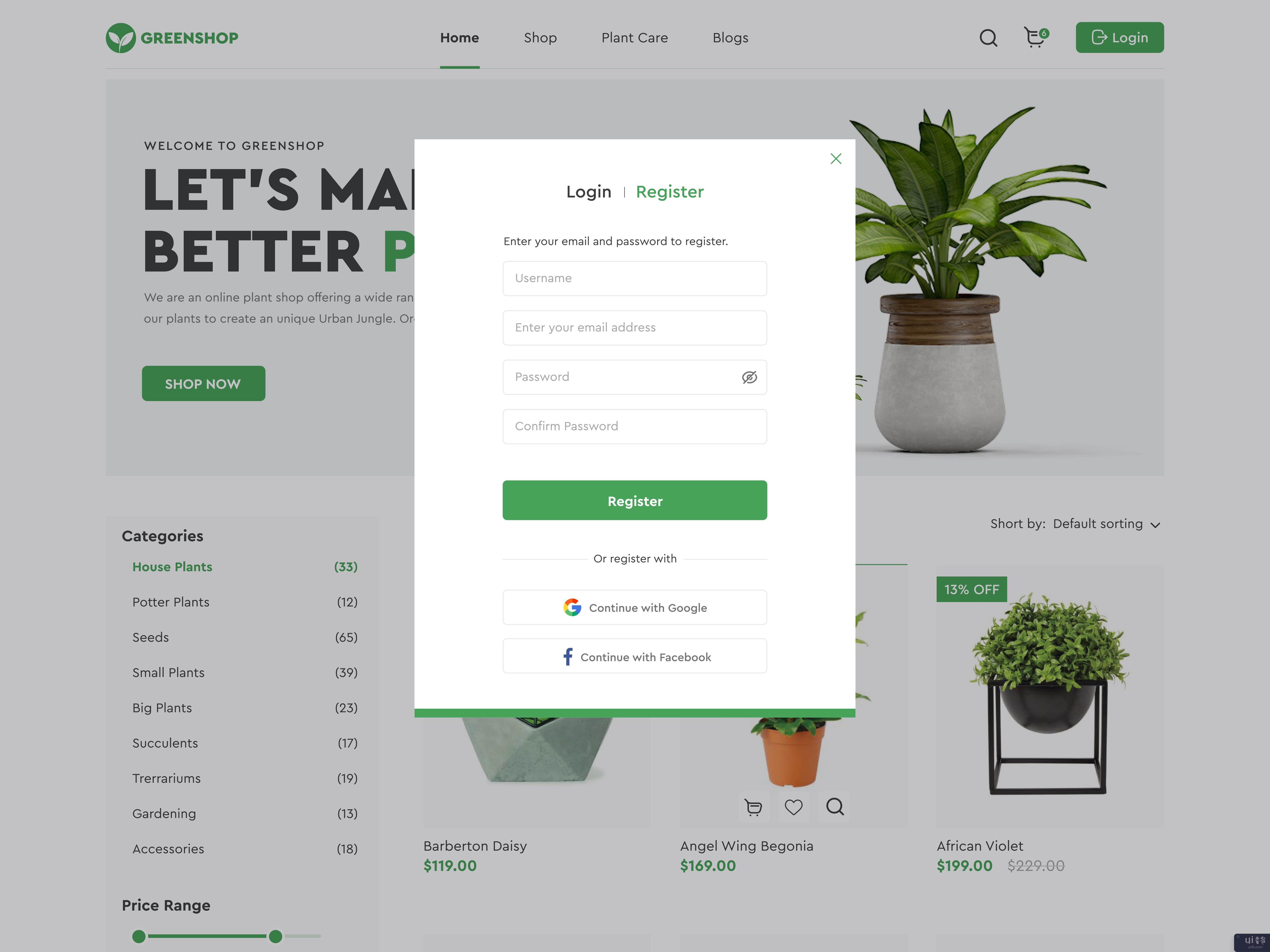 在线植物商店网站和应用程序设计理念(Online Plants Shop Website and App Design Concept)插图6