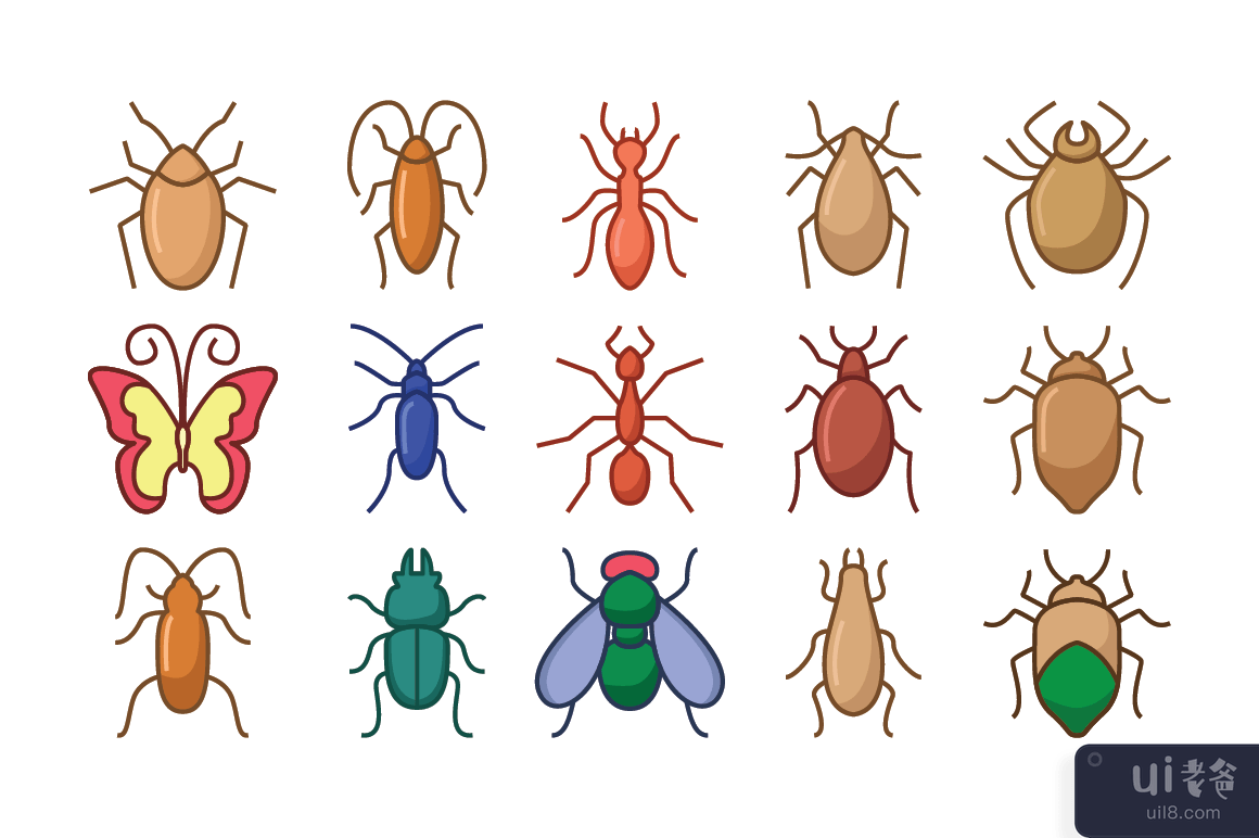 Bug 昆虫图标集矢量(Bugs insect icon set vector)插图1