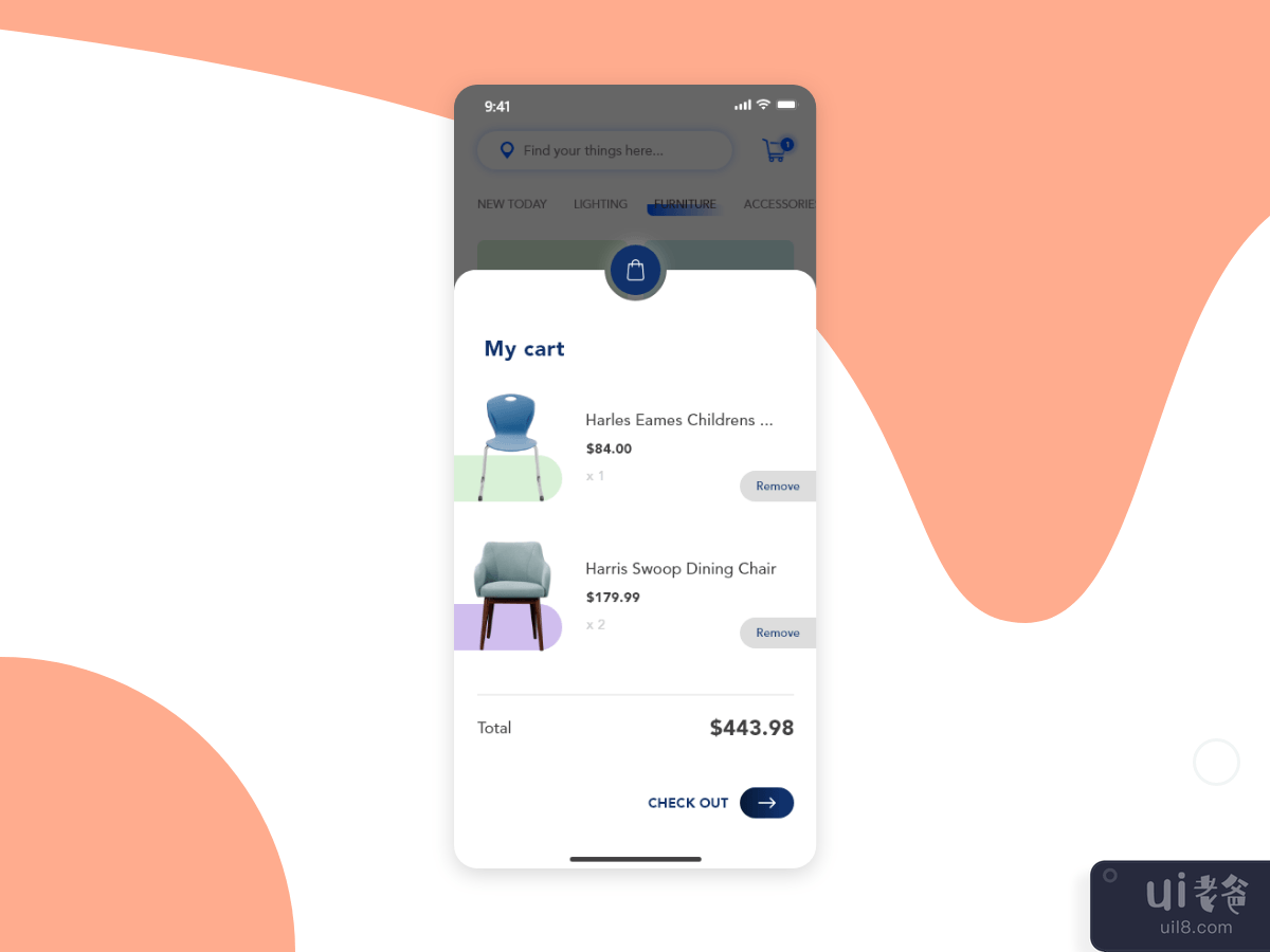 My Cart screen concept for Furniture app