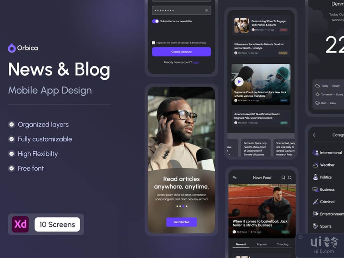 Orbica - News & Blog Mobile App UI Kit