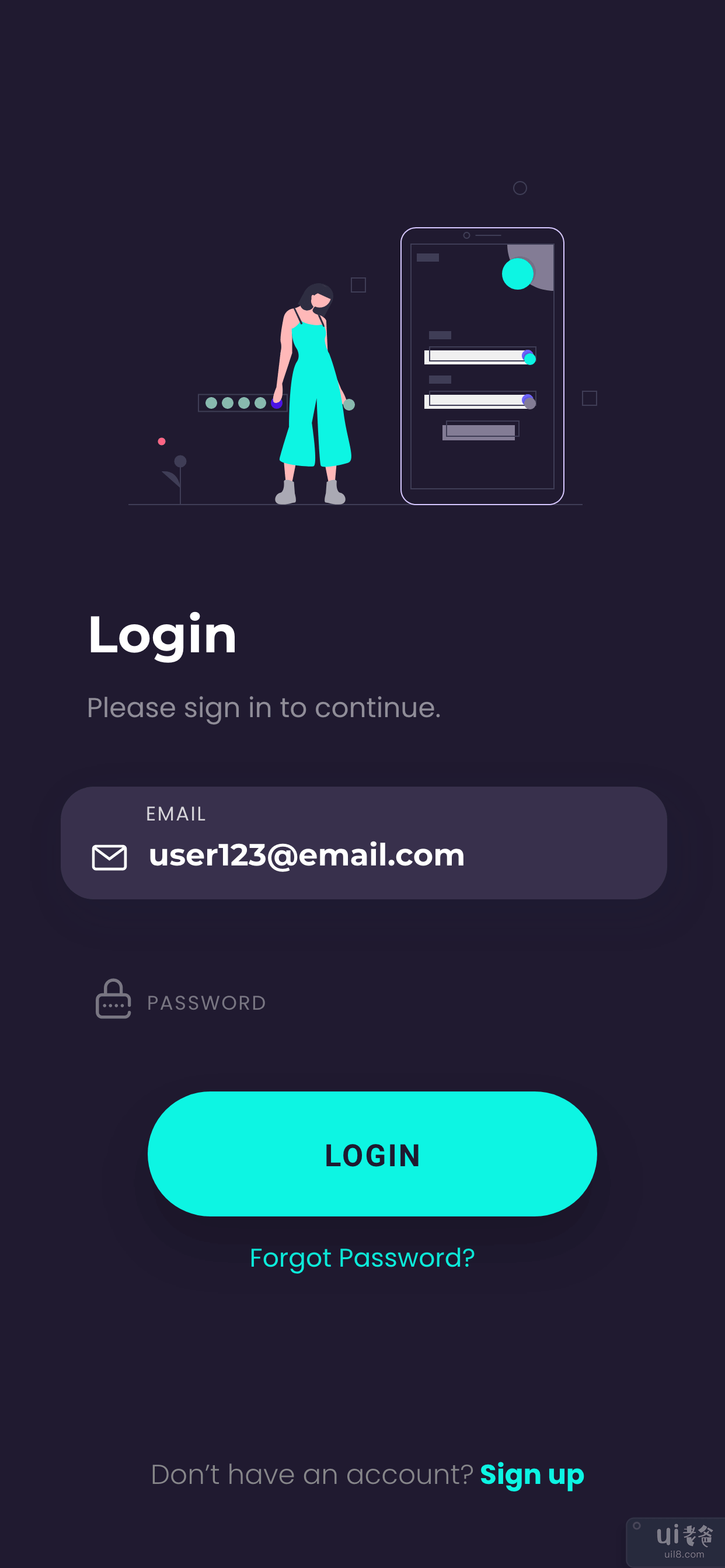 深色模式登录和注册应用程序 UI 设计(Dark mode Login and Signup App UI Design)插图