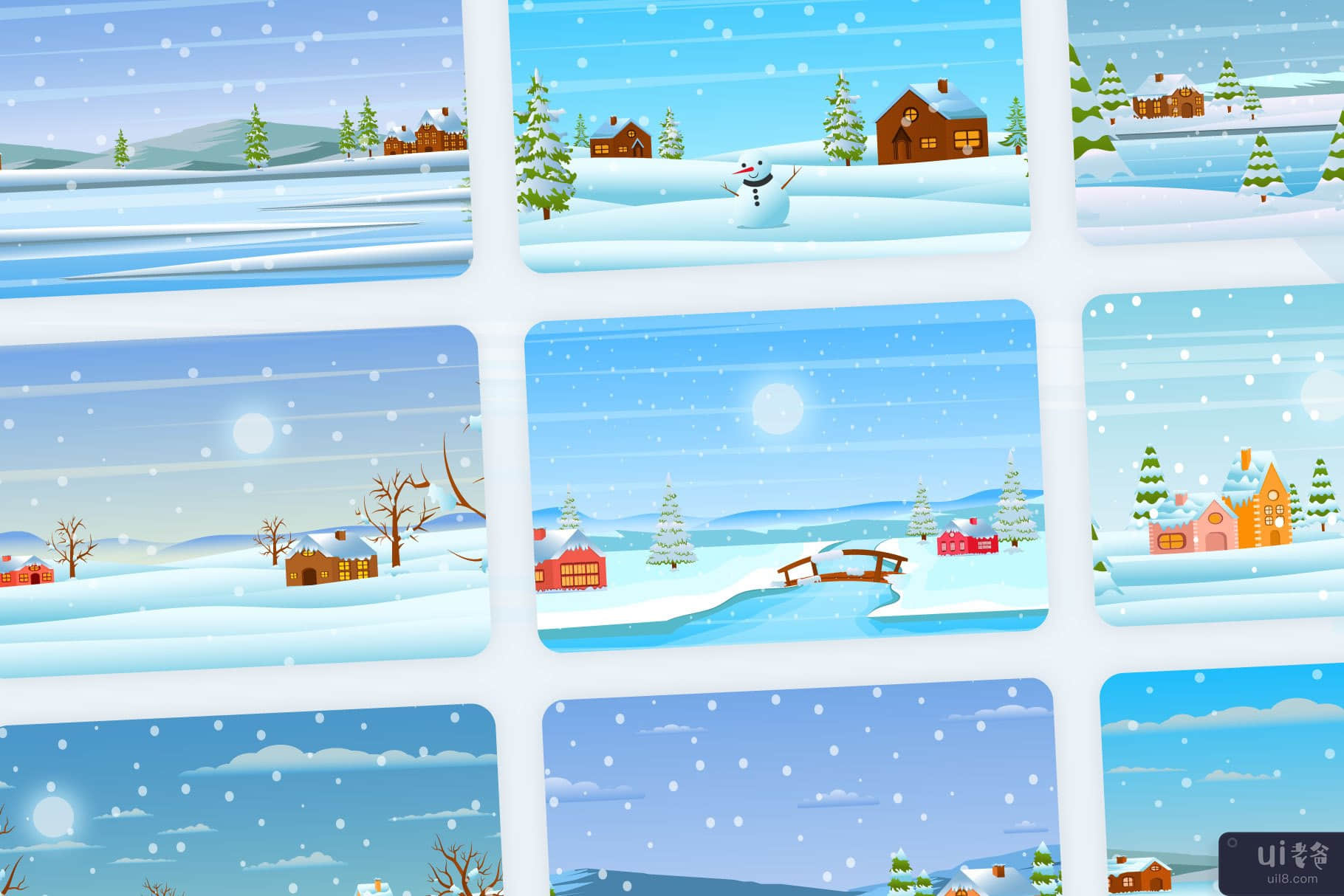 15 幅冬季插图 – 背景(15 Winter Illustrations – Backgrounds)插图5