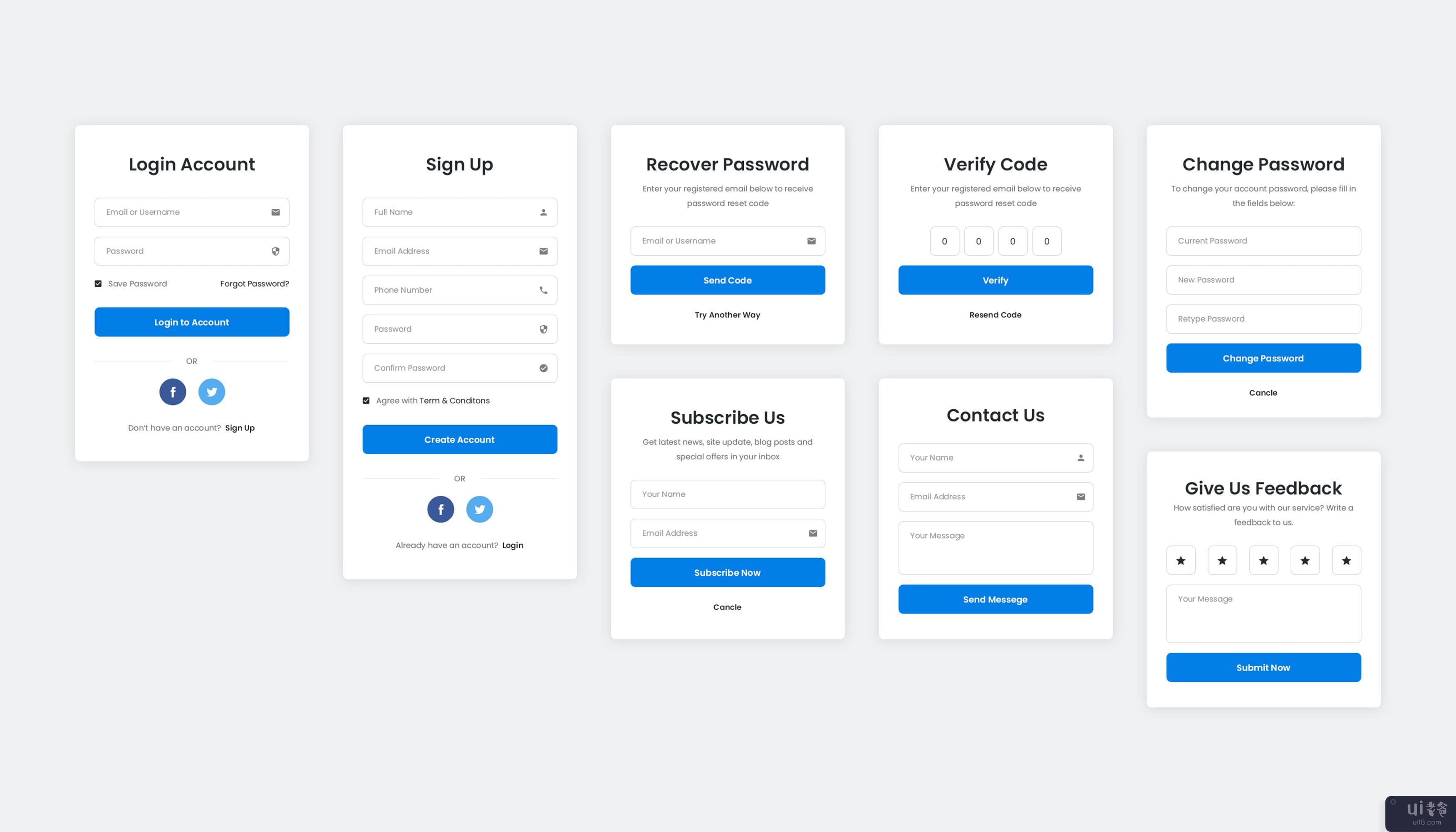 登录、注册、恢复、验证、联系、订阅和反馈表(Login, Signup, Recover, Verify, Contact, Subscribe and Feedback form)插图
