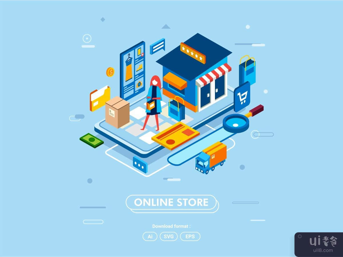 在线购物概念等距(Online shopping concept isometric)插图
