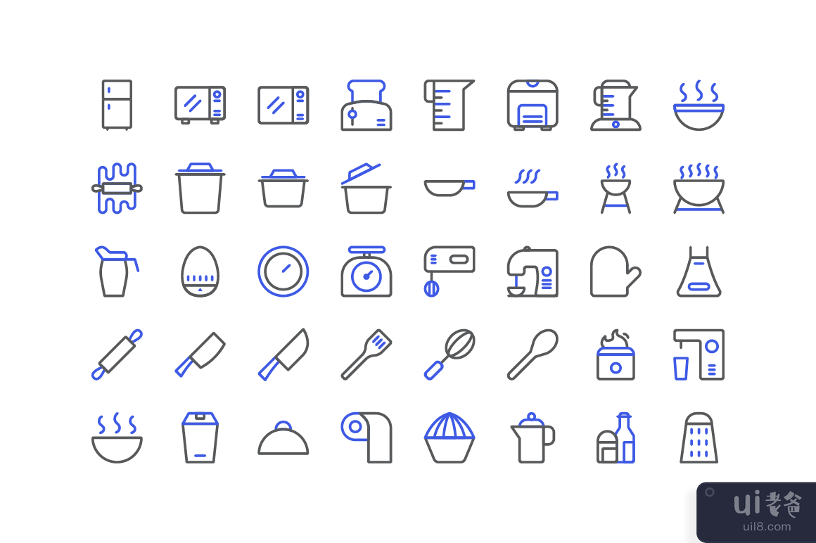 厨房烹饪图标集矢量(Kitchen cooking icon set vector)插图2