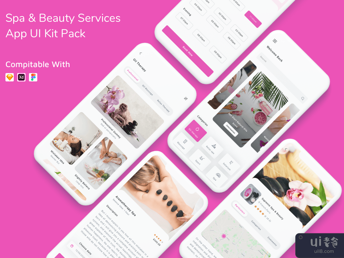 Spa & Beauty Services App UI Kit Pack