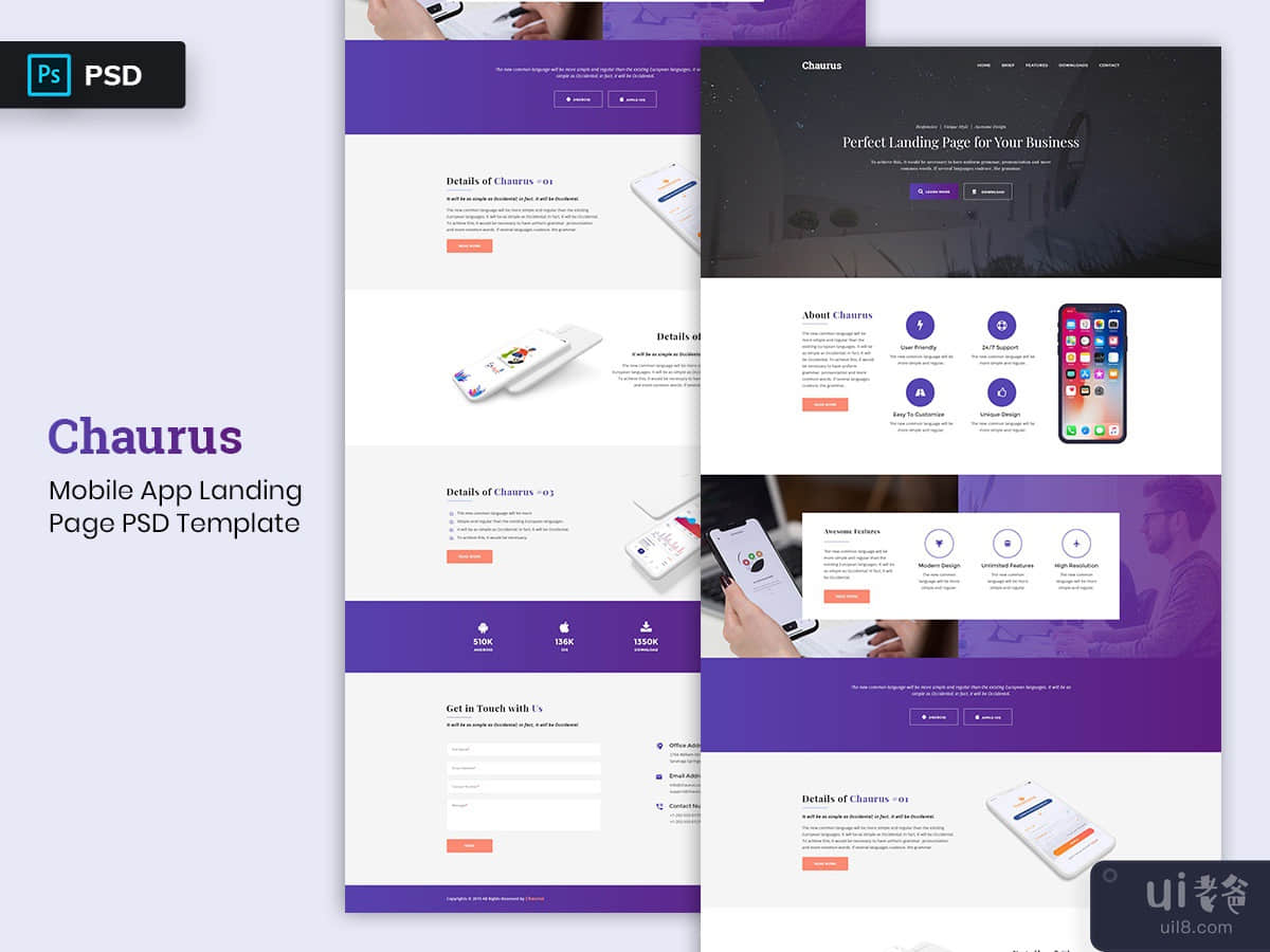 Mobile App Landing page PSD Template