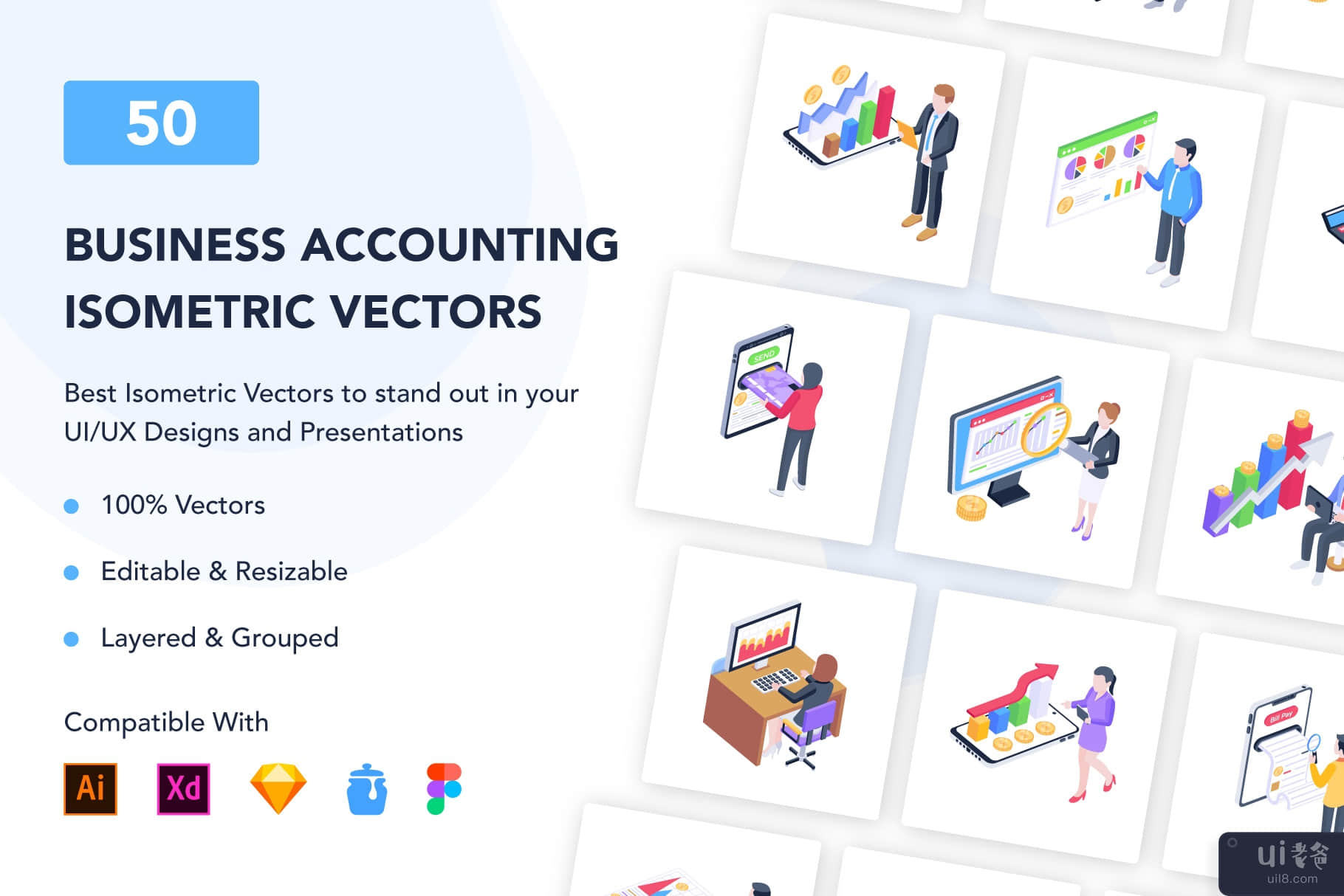 50 等距业务会计图标(50 Isometric Business Accounting Icons)插图8