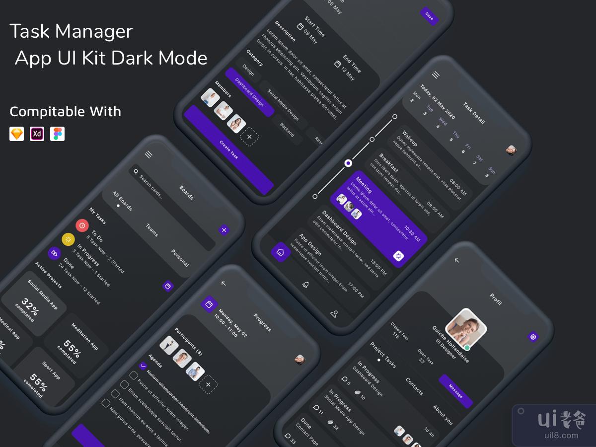 Task Manager App UI Kit Dark Mode