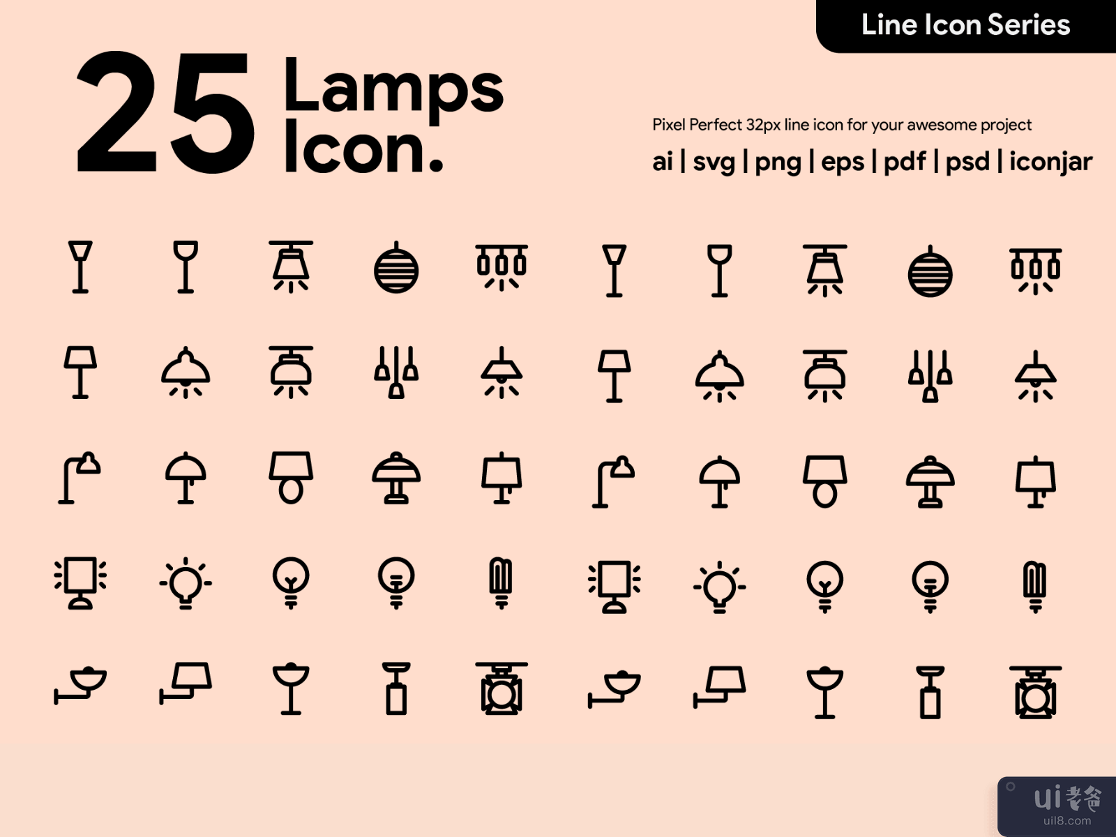 Kawaicon - 25 Lamps Line Icon