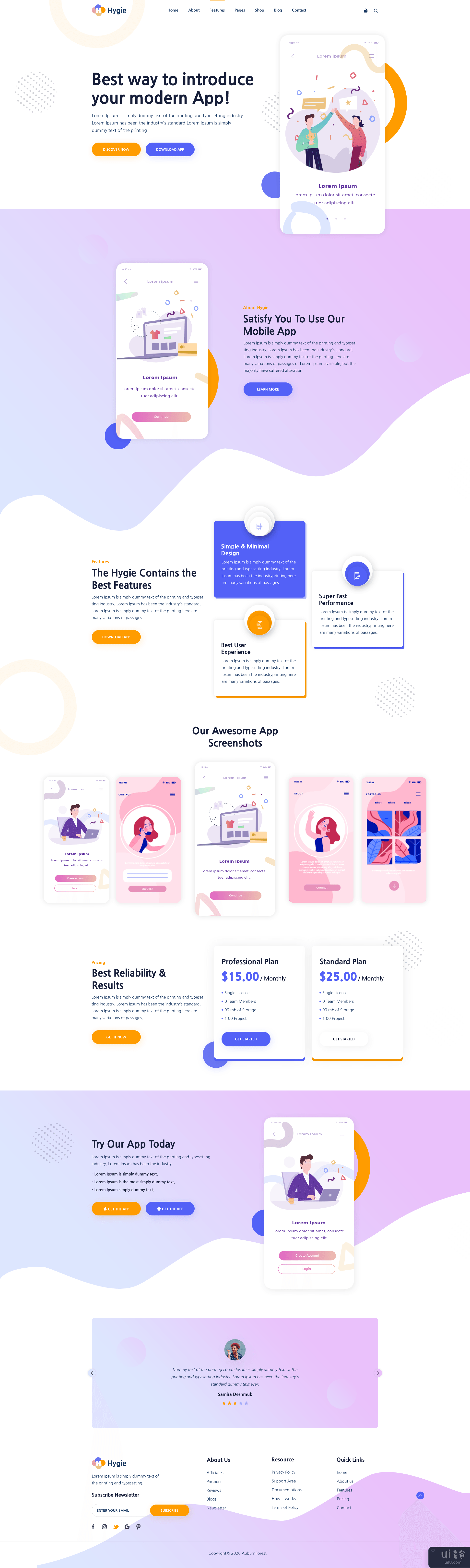 Hygie - 移动应用登陆页面模板(Hygie - Mobile App Landing Page Template)插图