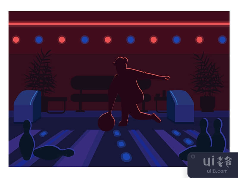 Bowling alley flat color vector illustration