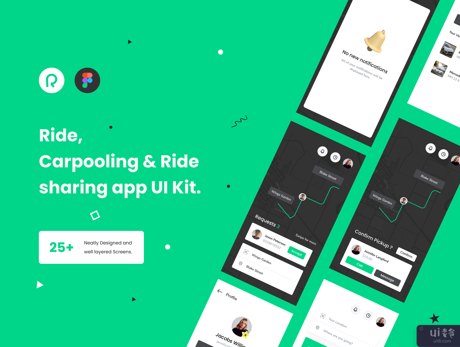 Ride - 拼车和拼车应用程序 UI 套件 0 0 预览(Ride - Carpooling & Ride sharing app UI Kit 0 0 PREVIEW)插图3