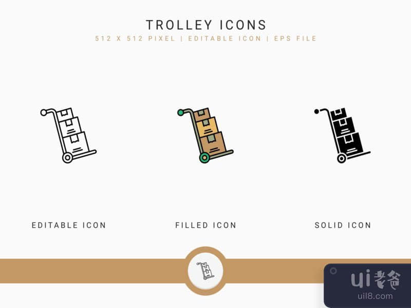 Trolley icons set vector illustration with solid icon line style