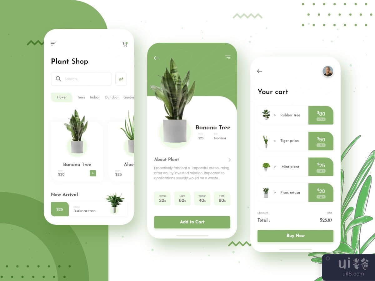 在线植物商店 iOS 移动应用程序设计(Online Plant Shop iOS Mobile App Design)插图1