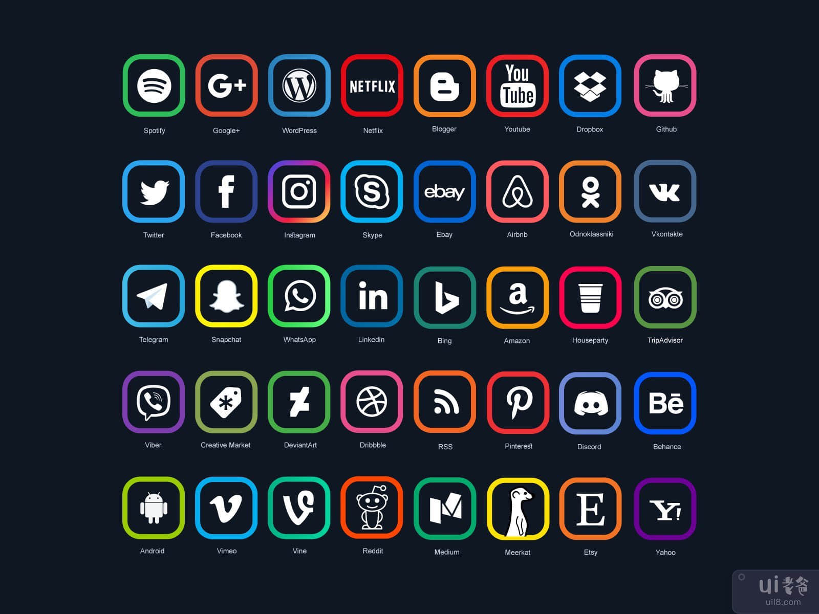 网站的社交媒体图标集(Social Media Icon Sets For Website)插图