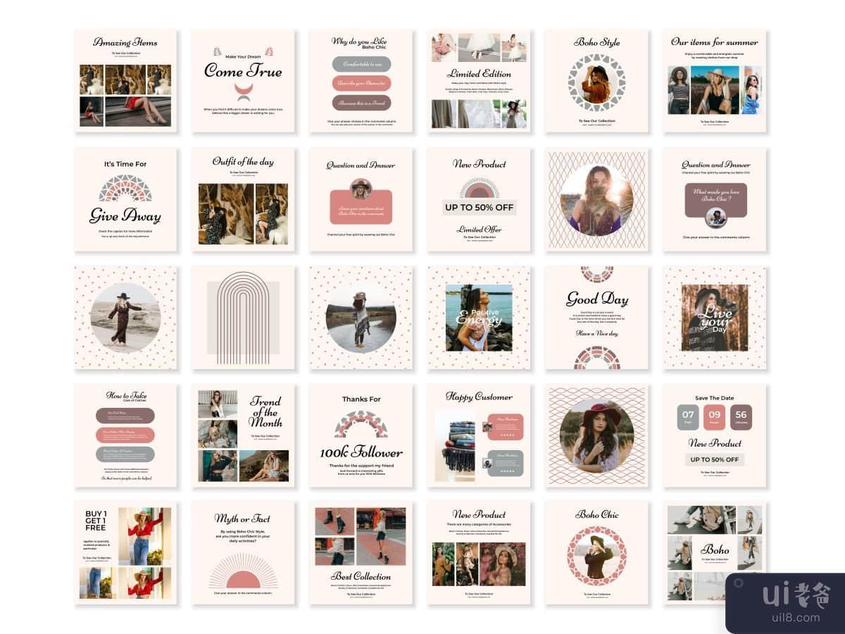 Instagram 订婚帖子和故事模板 - Boho Chic 社交媒体模板(Instagram Engagement Post and Story Template - Boho Chic Social Media Template)插图