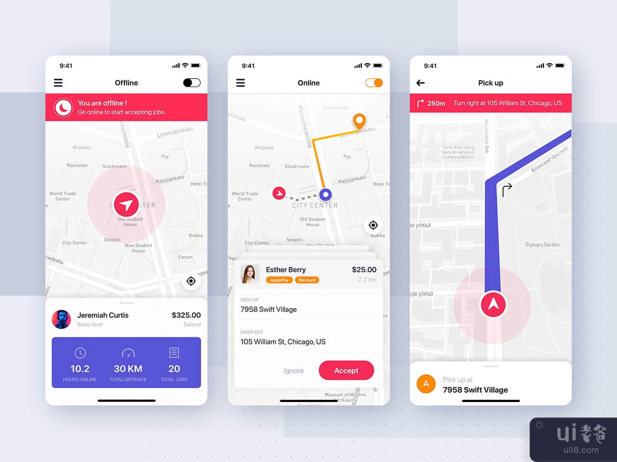 Taxi Driver UI Concept for mobile app