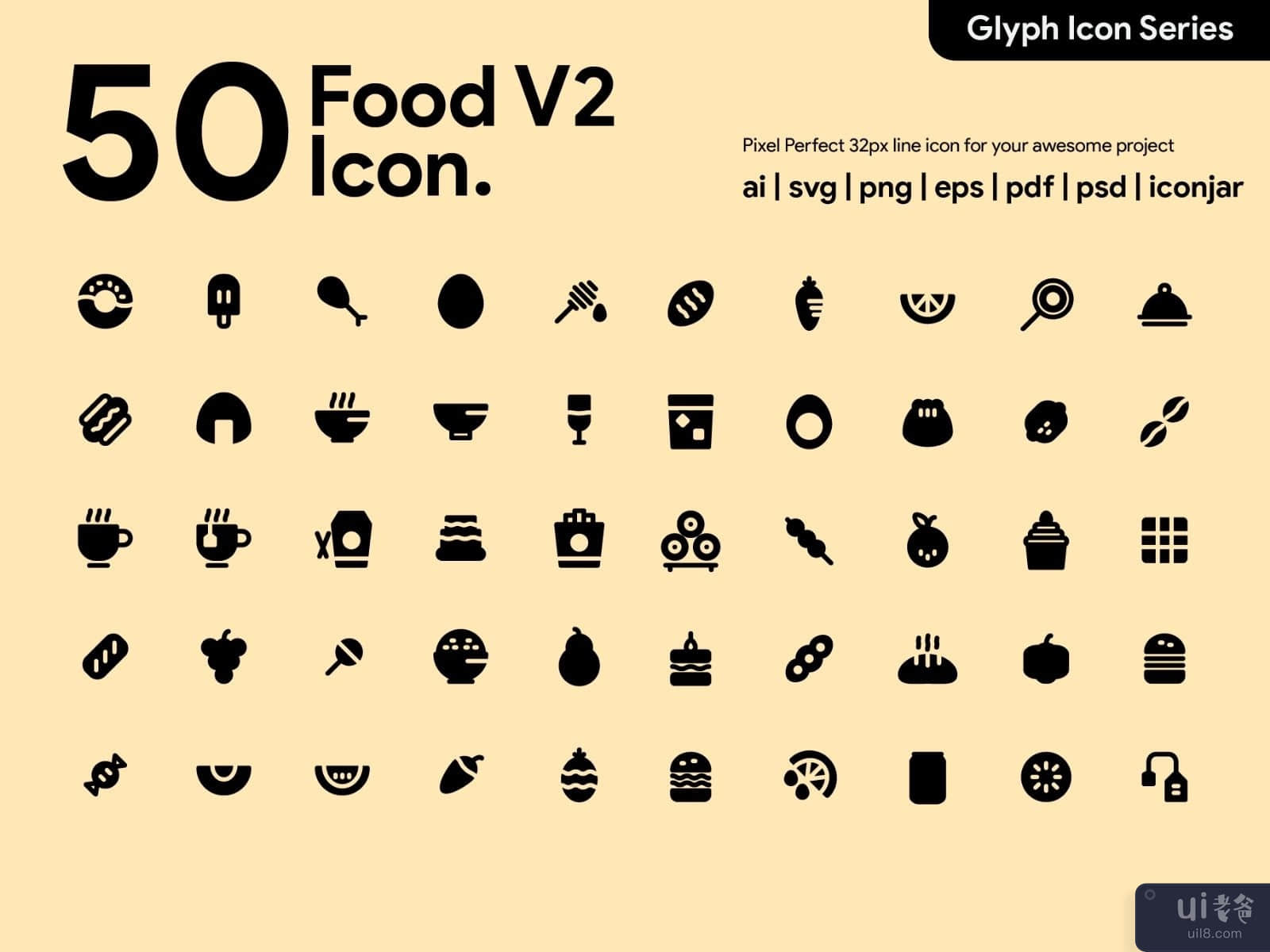 Kawaicon - 50 Food Glyph Icon Set
